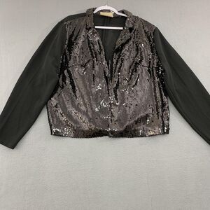 Savana Jane Jacket Womens 2XL Black Sequin Long Sleeve Party Evening